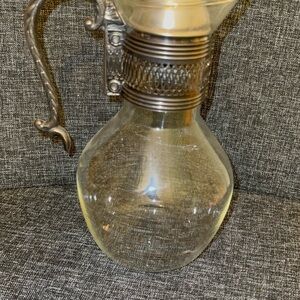 Vintage Glass Pitcher with Metal Handle